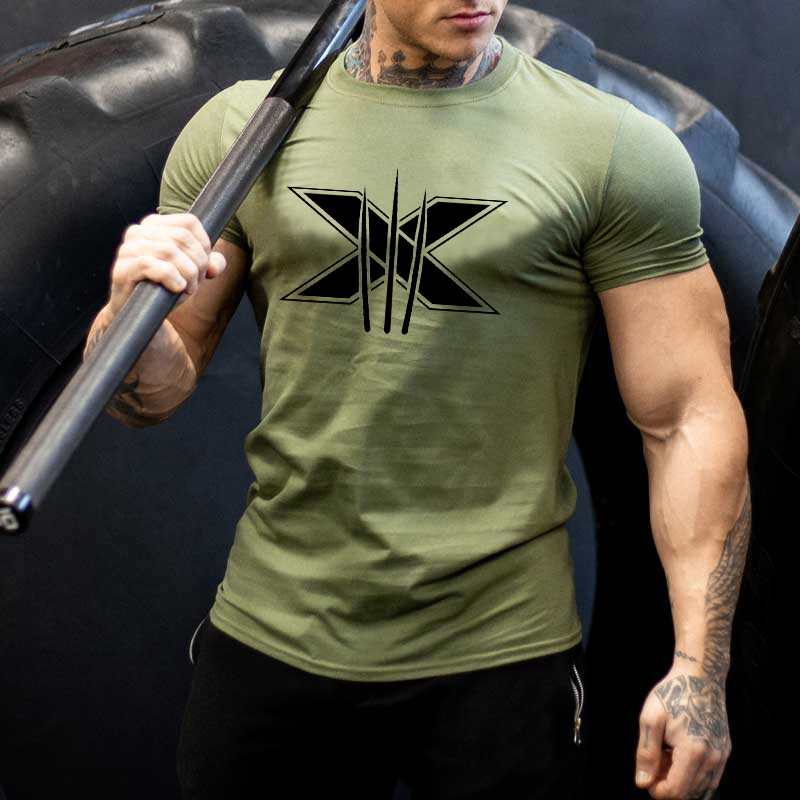 Vêtements de sport pour hommes, T-shirt à manches courtes en coton, Slim, imprimé, pour course à pied, entraînement, hauts décontractés