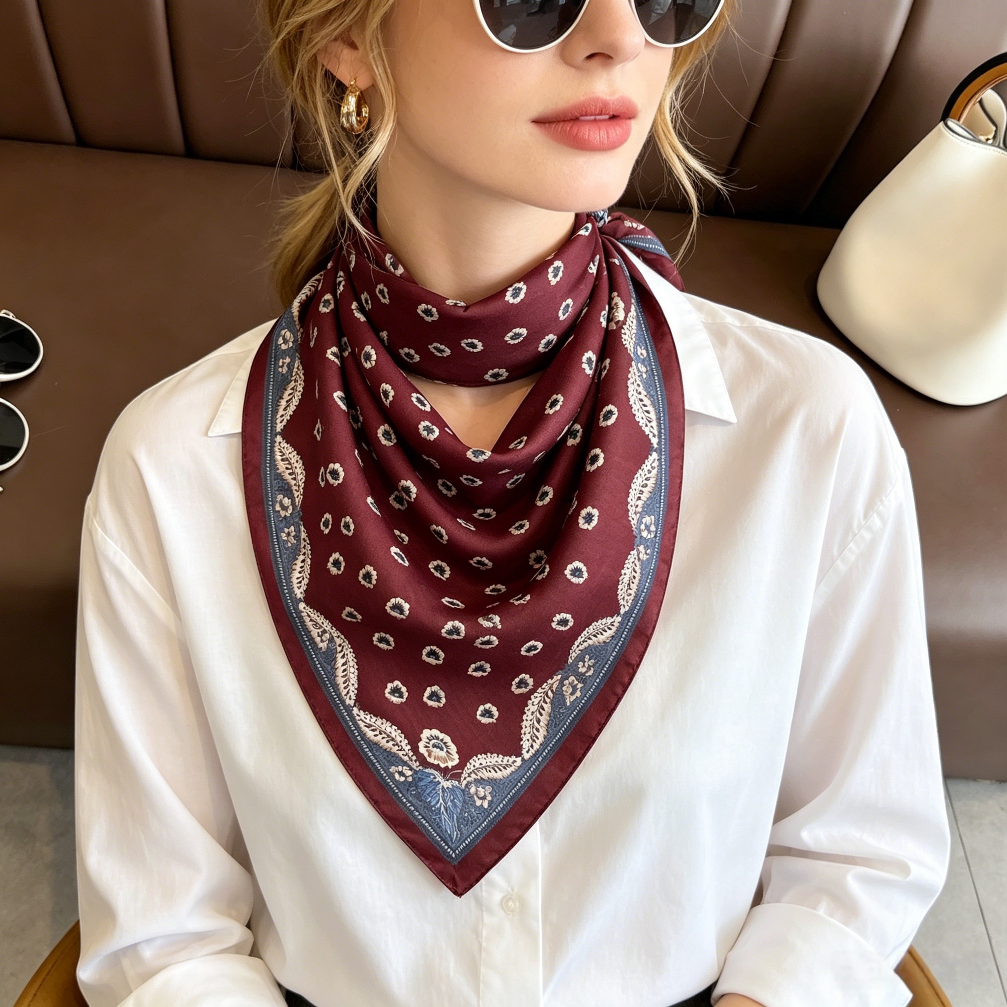 Nouveau Foulard Carré Imprimé 2026 pour Femme en Coton Velours – Écharpe de Cou, Châle, Bandana Élégant, Hijab pour Dames