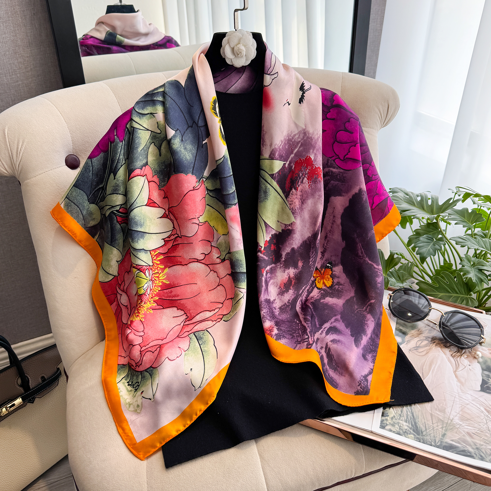 Nouveau Design de printemps et d'été de luxe 90cm femmes écharpe crème solaire Foulard châle Hijab femme cheveux Hijab enveloppes Foulard Bandanda
