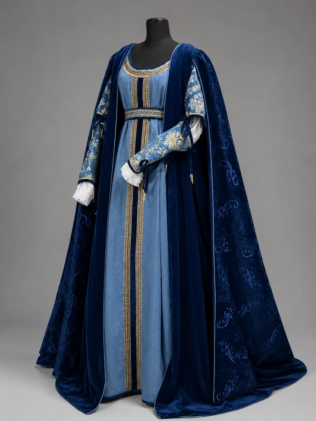 Robe de costume médiévale Renaissance Tudor pour reine noble avec cape en velours, robe de princesse gothique vintage, tenue de bal historique