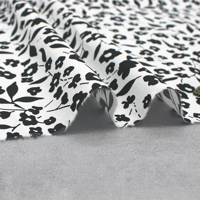 Tissu Floral en pur coton noir et blanc, tissu imprimé tout coton de Style pastoral pour vêtements de robe pour femmes, tissu fait à la main