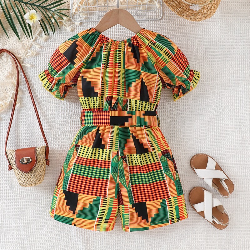 Combinaison africaine imprimée Boho Ankara, manches courtes, combishort d'été pour bébés filles, barboteuse traditionnelle, vêtements pour bébés en bas âge