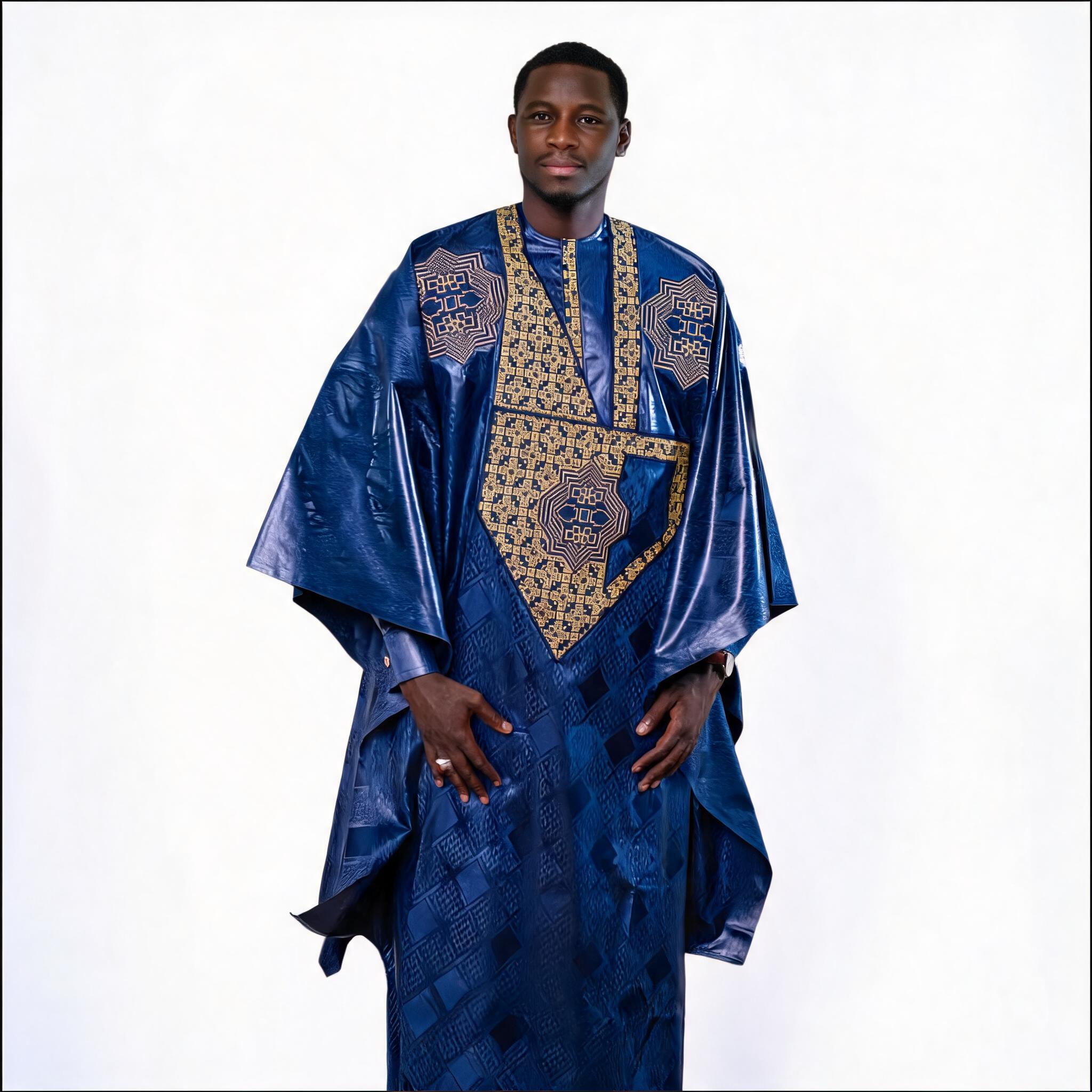 Vêtements africains pour hommes, design traditionnel brodé Bazin Riche, haut à manches longues, ensemble 3 pièces
