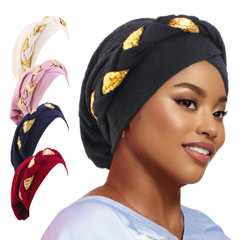 Nouveau bandeau africain Turban casquette musulman pâte frite torsions tresse tête casquette islamique chimio soins des cheveux chapeaux bonnet foulard