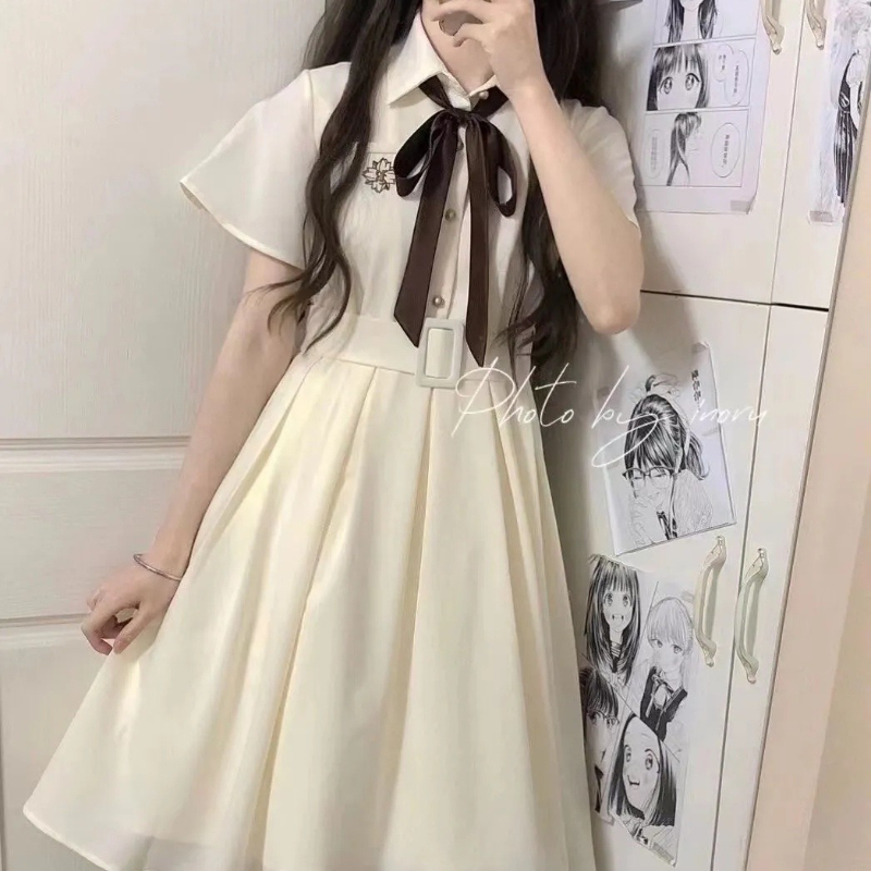 Robe brodée de style universitaire japonais JK pour femme, nouvelle collection été 2025, robes unies pour femme
