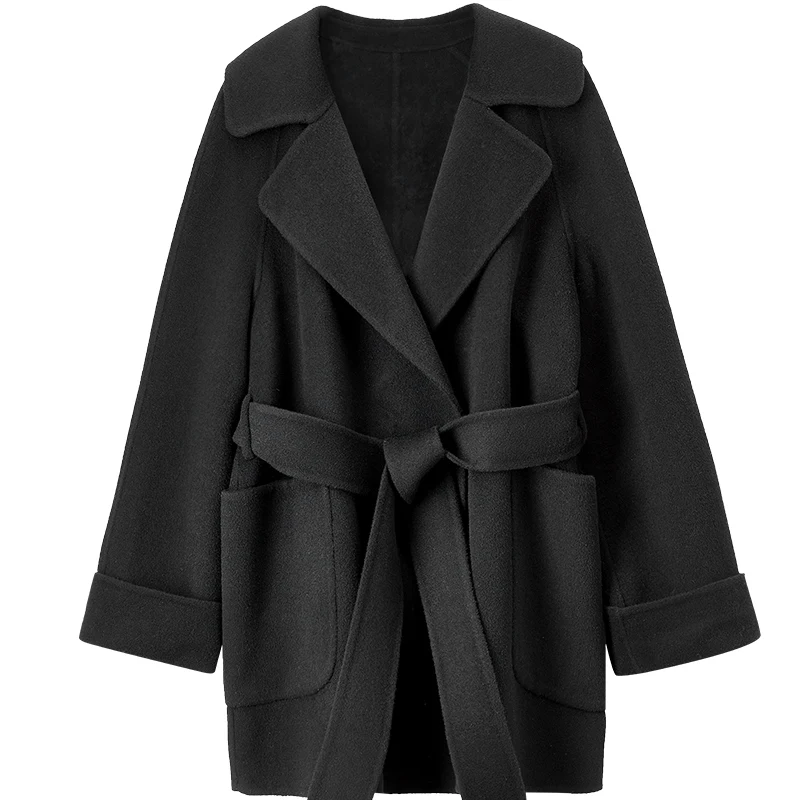 SENTUBILA Manteaux d'hiver en laine pour femmes, élégants, à col rabattu, double face, à points ouverts, manteau de travail pour femme W54OA3299X