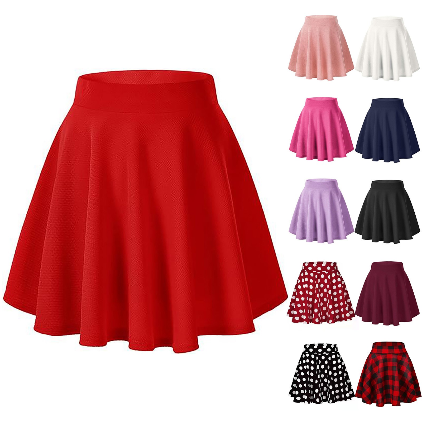 Jupe plissée évasée basique pour femme, longueur genou, jupe décontractée, ligne A, grande taille, mode