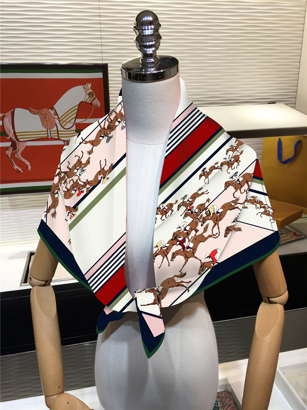 Foulard en soie sergé châle marque de luxe galopant course de chevaux carré écharpe femmes Hijabs Bandana Foulard foulard foulards de tête