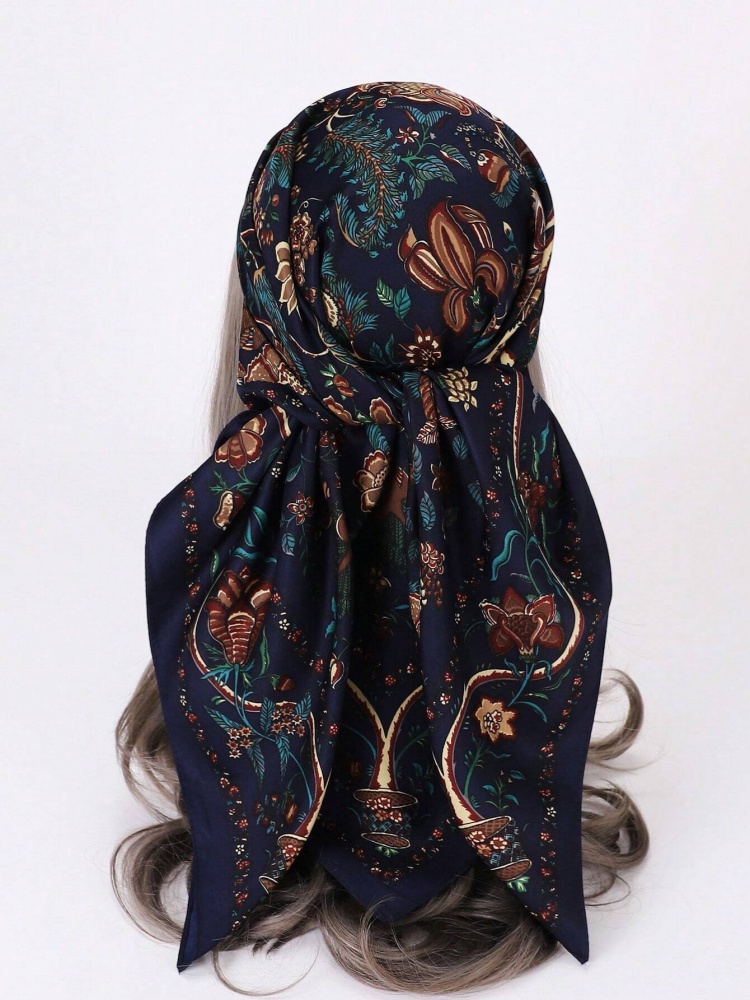 Écharpe de Luxe en Satin Sergé Carré pour Femme, Hijab Musulman, Grand Châle, Rond Sauna, Bandana, 90x90cm