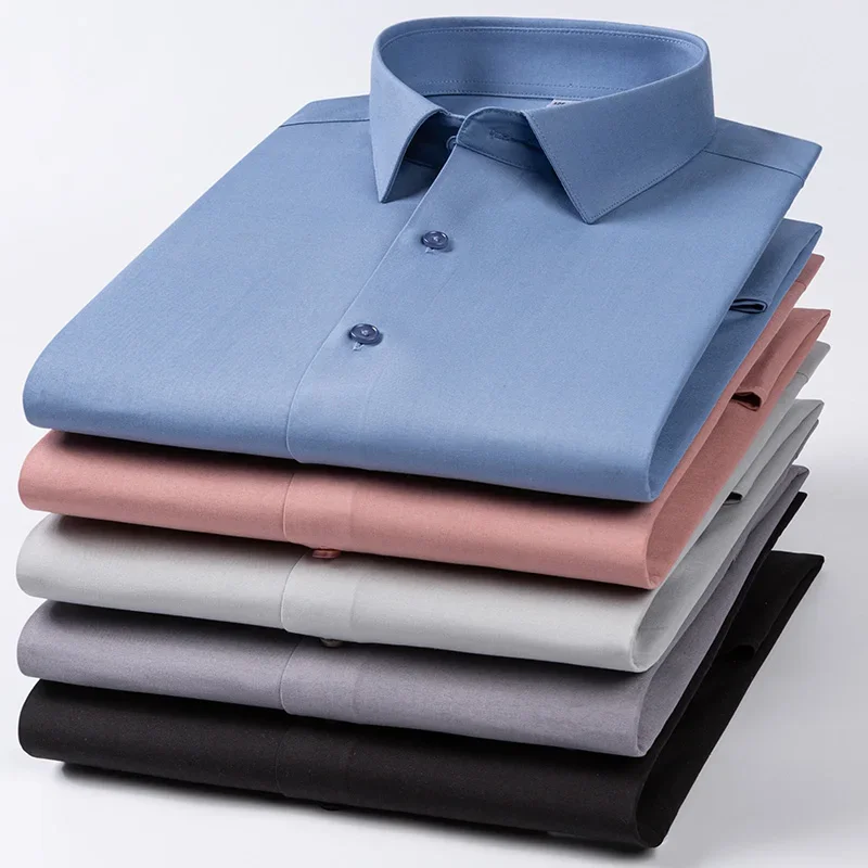 Chemises de luxe en soie de haute qualité pour hommes, coupe ajustée, chemise formelle à manches longues, chemise blanche douce, vêtements de bureau en soie