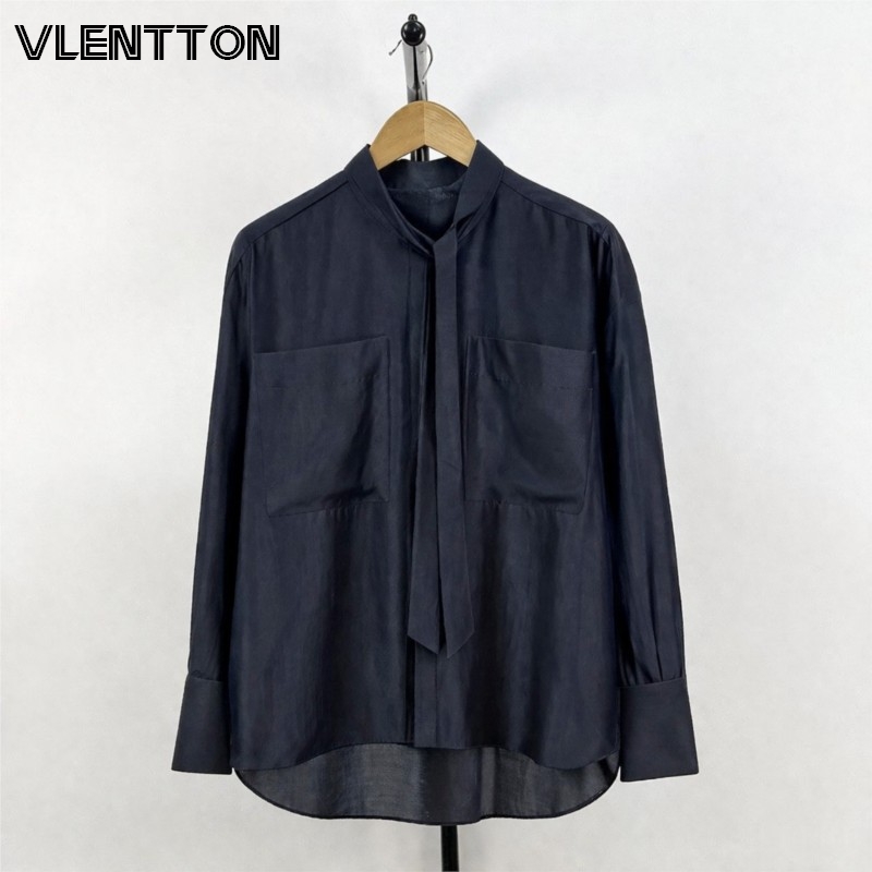 Chemisier en satin pour femme, manches longues, élégant, chemise de bureau, col noué, coupe ample, couleur unie, haute qualité