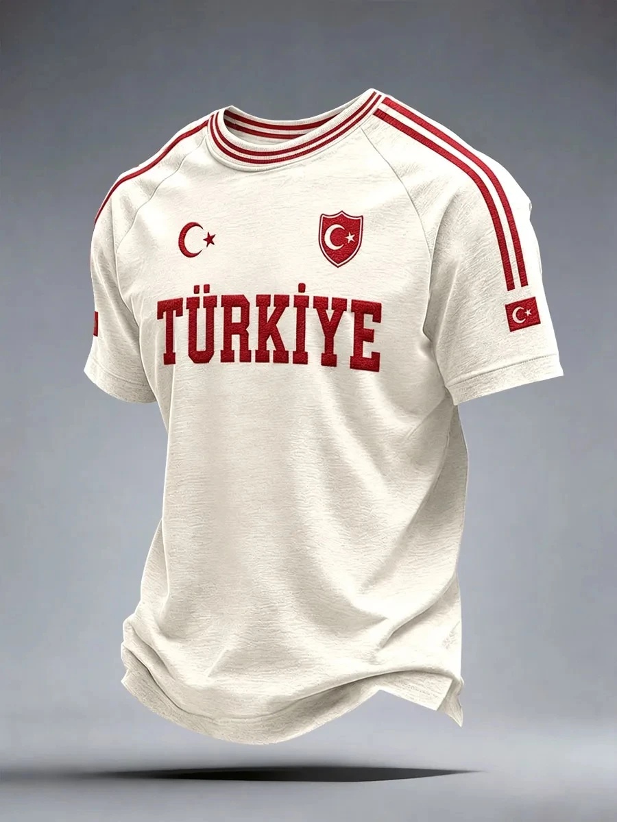 Maillot de football vintage de Turquie, T-shirt décontracté commémoratif pour les fans, impression 3D, séchage rapide, haut de sport pour hommes