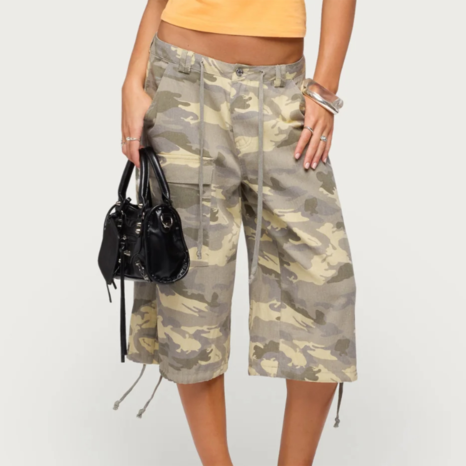 Shorts de travail décontractés camouflage pour femme, coupe ample, en jean denim sept-quarts avec poches, style urbain, été 2025