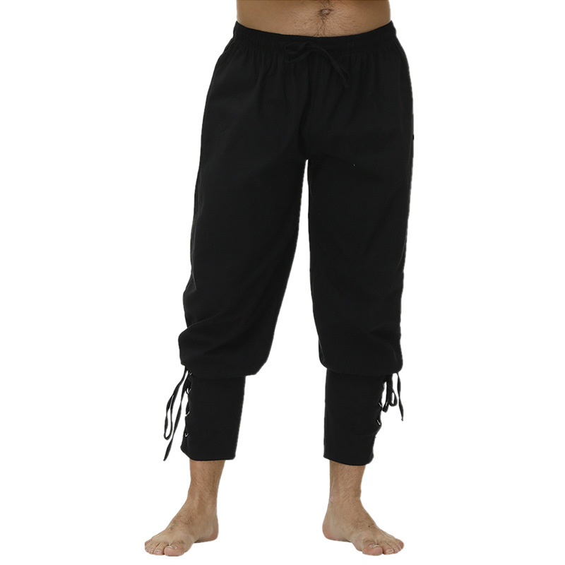 Vêtements gothiques à lacets en coton marron pour hommes, pantalons longs vintage 7.5 ate, surintendant médiéval, vêtements de fête d'Halloween, cosplay Renaissance