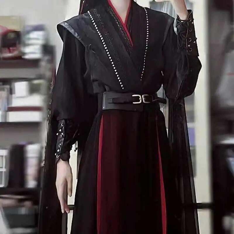 Tenue de chevalier rouge et noire de Style universel, Costume de Cosplay ancien Hanfu Wei Wuxian pour jeunes
