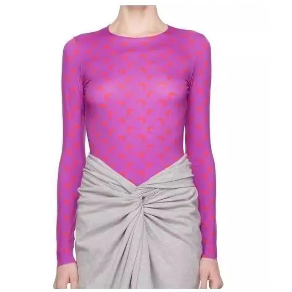 Chemise à manches longues pour femmes, hauts à la mode coréenne, motif de lune violette, doux, élastique, Slim, protection solaire en soie glacée, t-shirt polyvalent, automne