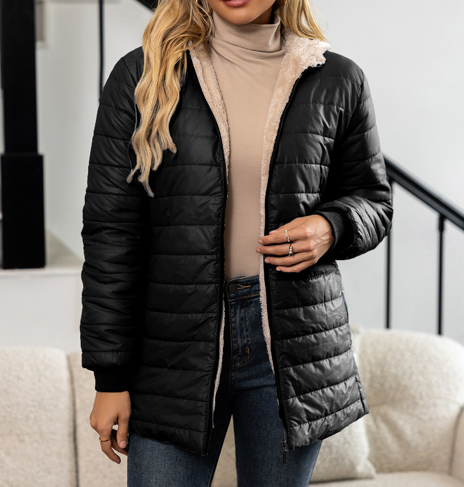 Nouvelle veste longue à capuche en coton avec doublure polaire pour l'automne et l'hiver, manteau pour femme
