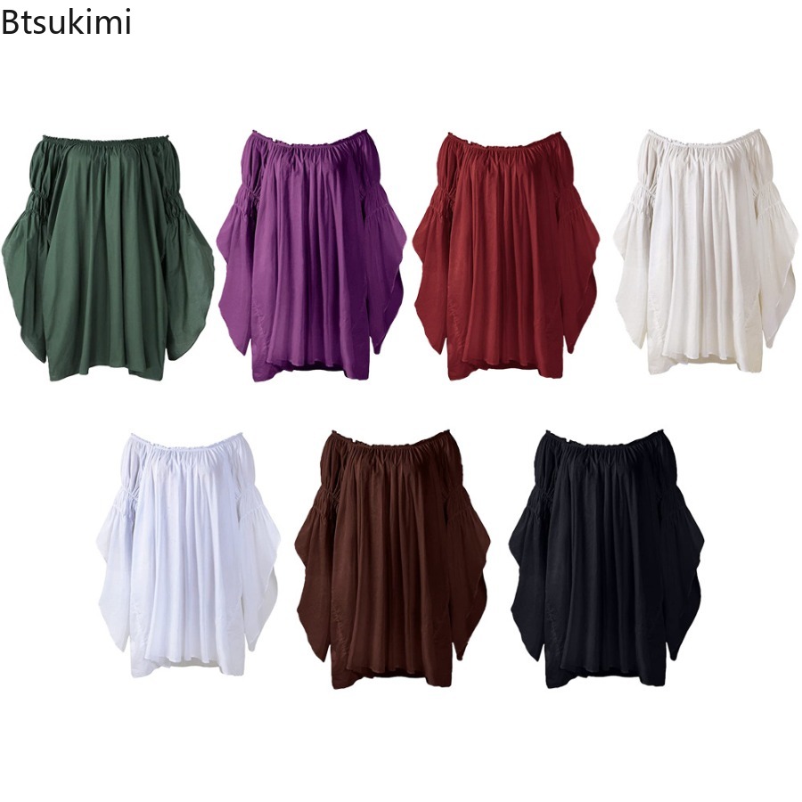 Chemisier Renaissance pour femmes, épaules dénudées, manches évasées, haut victorien, fée celtique, Robe Vintage, vêtements de Cosplay d'halloween