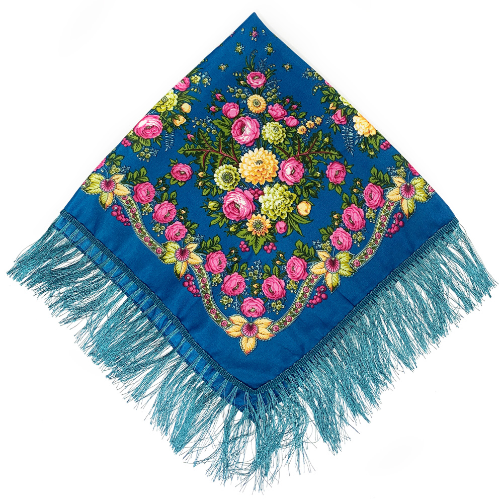 Style russe imprimé fleuri carré écharpe femmes rétro ukrainien à franges châle Babushka Bandana mouchoir femme bandeau