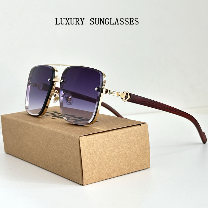 Lunettes de soleil carrées en bois pour hommes et femmes, lunettes de soleil vintage, créateur de mode, vacances de luxe, 2024 Nouveau