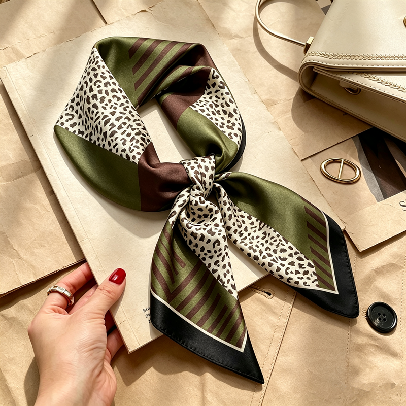 Foulard carré en soie pour femme, imprimé chaîne de luxe, en satin doux, utilisable comme bandeau pour cheveux, ruban pour sac à main, hijab, foulard de cou et bandeau pour la tête