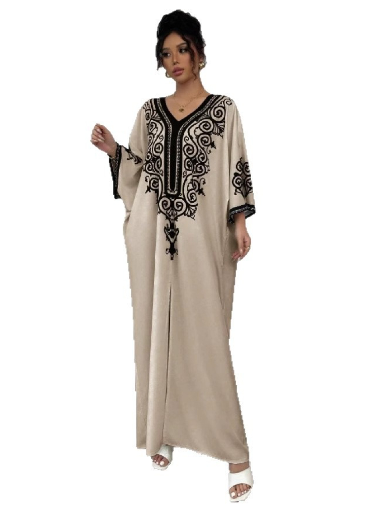 Eid femmes Robe musulmane Abaya col en V Robe ample fête Jalabiya Ramadan robes longues robes Largos caftan arabe marocain caftan