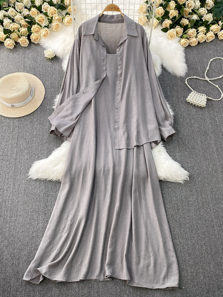 Femmes robe deux pièces ensemble printemps été ample extérieur mince à manches longues petit haut sans manches décontracté Camisole moulante robe tenues