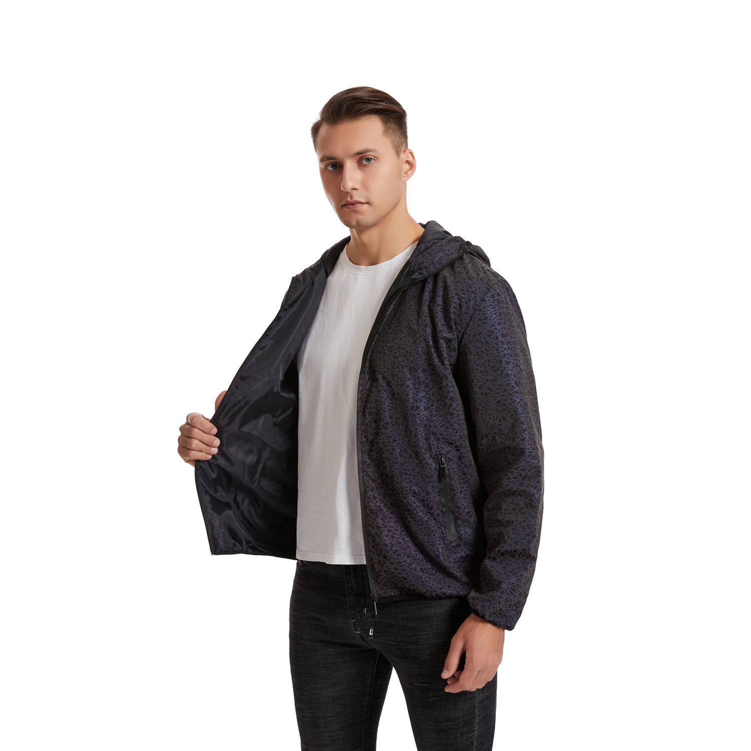 Vestes de printemps hommes à manches longues manteaux réfléchissants Harajuku réfléchir la lumière haut Hip Hop vêtements à capuche Casaco Masculino
