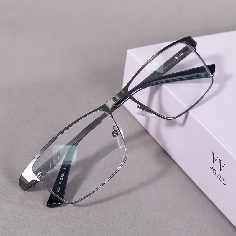 Lunettes de lecture pour hommes, style professionnel, monture carrée en métal, lunettes anti-lumière bleue en métal avec dioptries supplémentaires