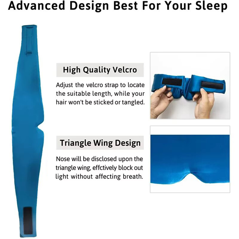 Masque de sommeil en soie doux et sans pression, 100% soie de mûrier pour les yeux et la peau, anti-rides, avec large bande velcro réglable pour les oreilles