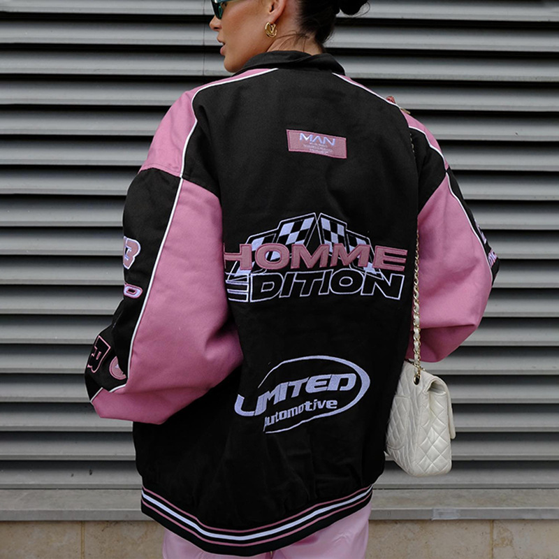Veste de course pour femmes et hommes, manteau de Baseball imprimé à manches longues pour moto, décontracté, ample, avec fermeture éclair, printemps-automne
