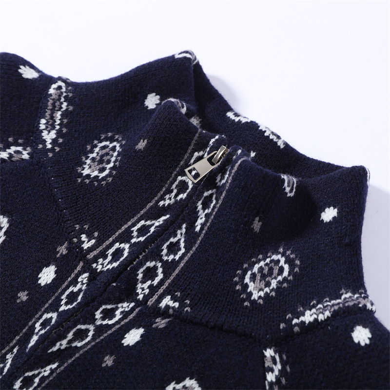 Veste en tricot imprimé pour femme, col haut, manches longues, coupe ample, cardigan décontracté, vêtement d'extérieur streetwear pour l'automne.