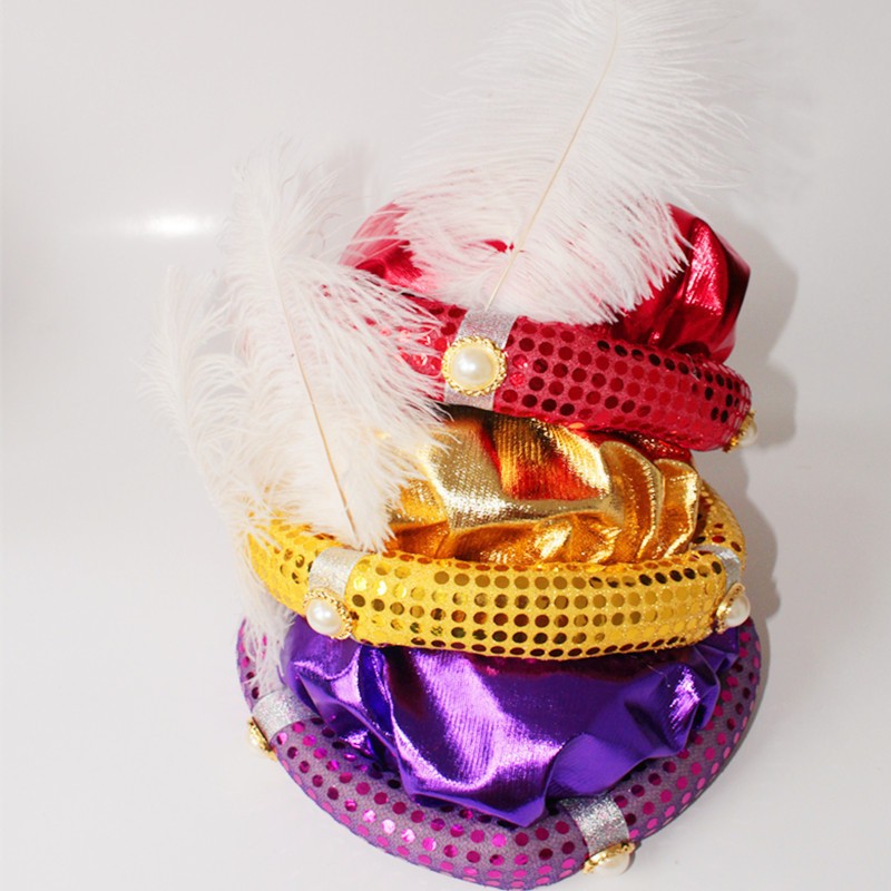 Turban plissé arabe pour hommes, coiffure enveloppante pour Halloween, chapeau de Prince arabe Aladdin doré, casquette de mascarade Cosplay, accessoire de déguisement