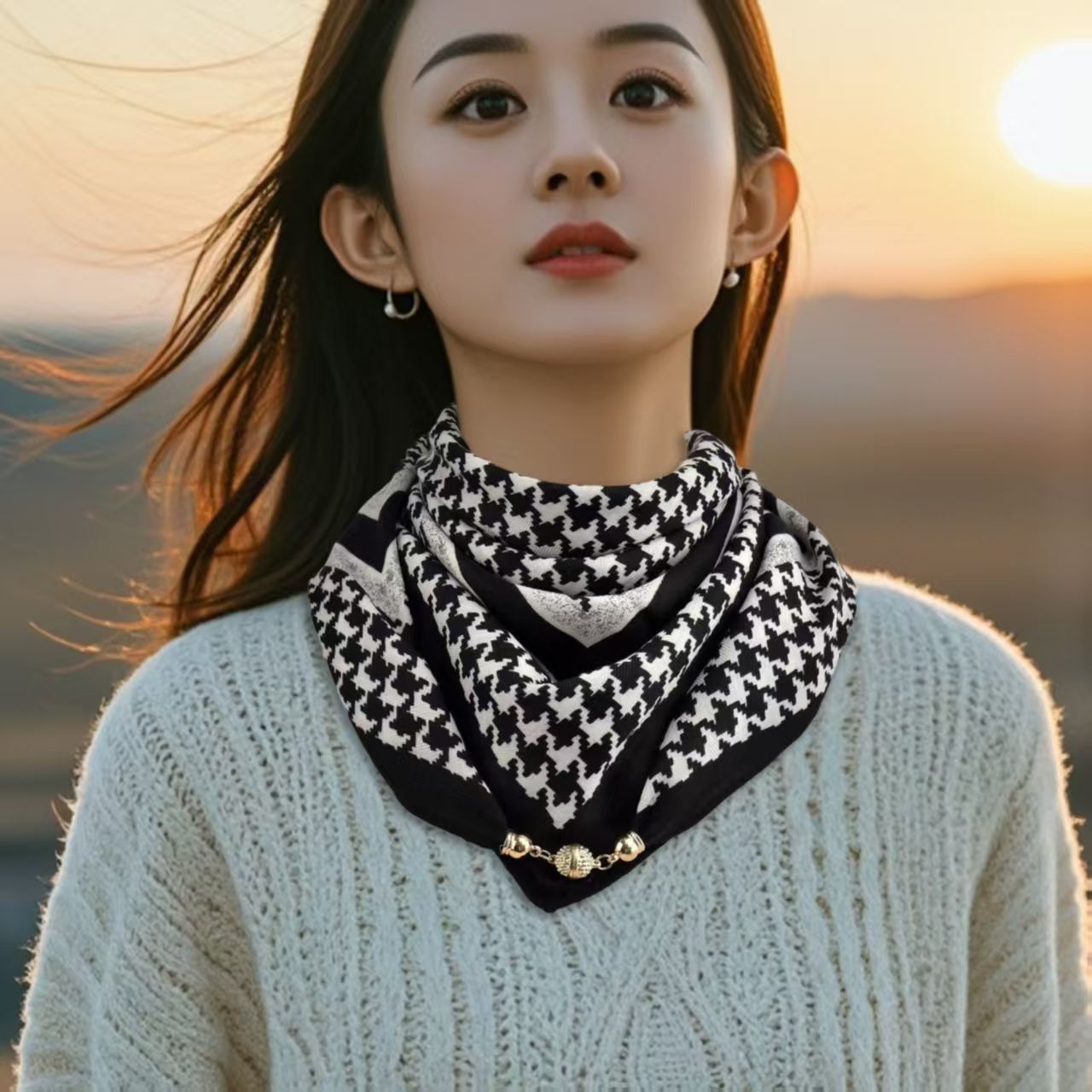 Écharpe de Protection du cou triangulaire magnétique pour femmes, Design de luxe, écharpe en coton et lin, écharpe de cou haut de gamme, Bandana printemps automne