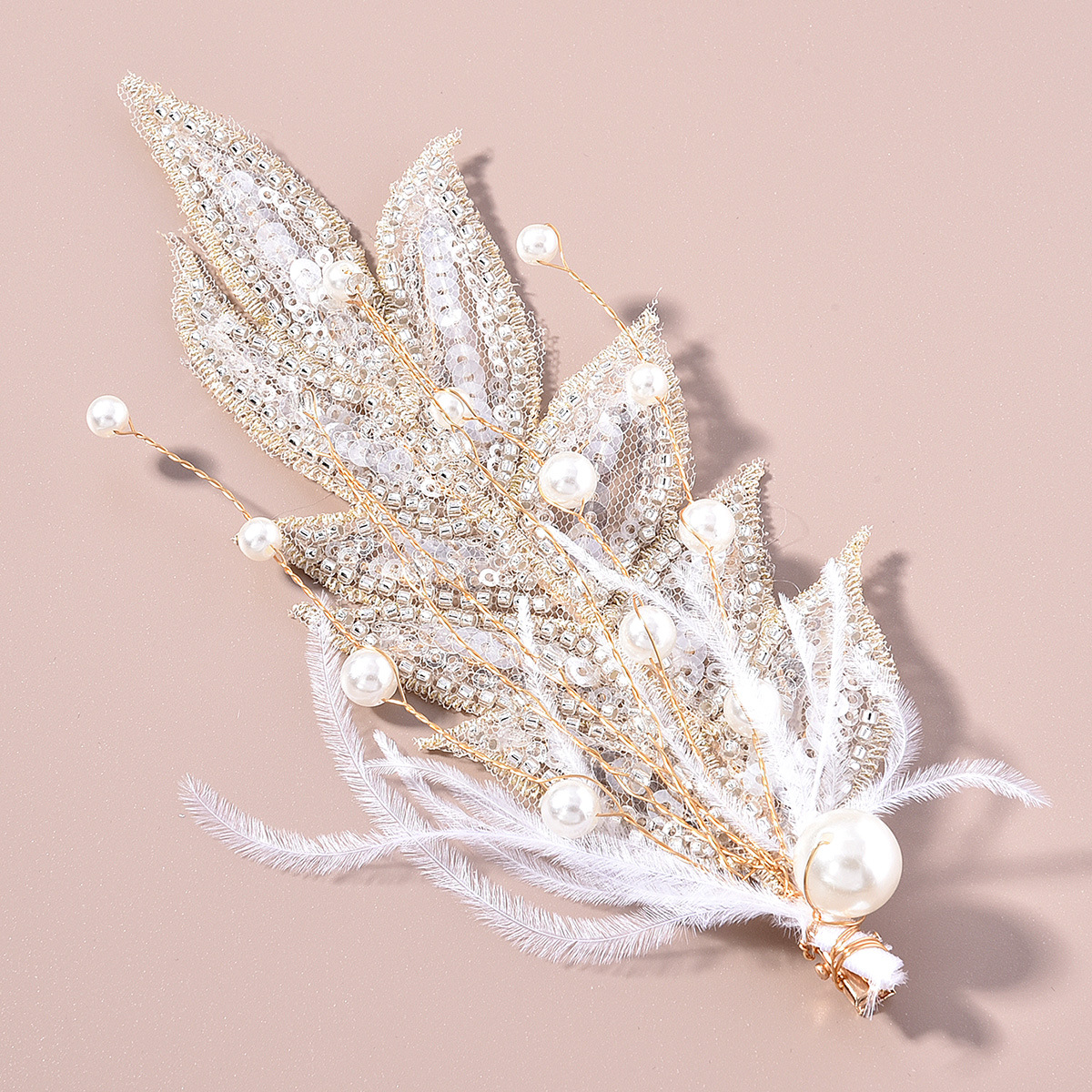 Barrettes à plumes, diadèmes, bijoux de cheveux de mariée pour femmes, épingles à cheveux en cristal et perles, nouvelles barrettes tendance, accessoires de mariage pour femme
