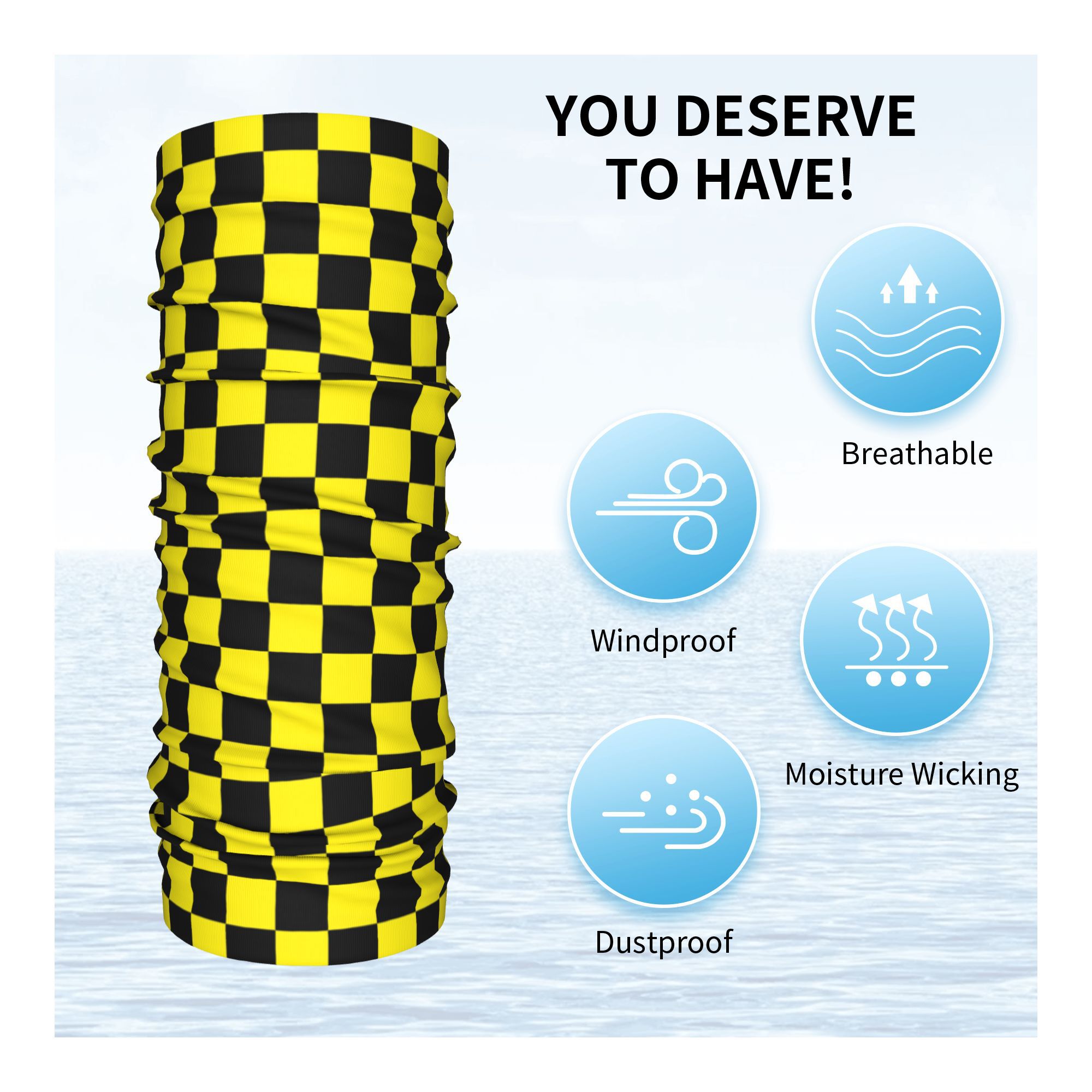 Cache-cou Bandana à carreaux noir jaune personnalisé, pour randonnée Camping hommes et femmes, écharpe enveloppante, bandeau à carreaux plus chaud