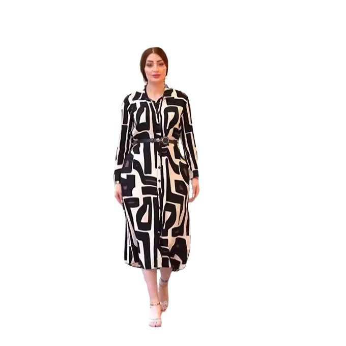 Robe musulmane grande taille pour femmes, robe imprimée à col chemise, manches longues, robes de soirée marocaines, Islam dubaï Abaya