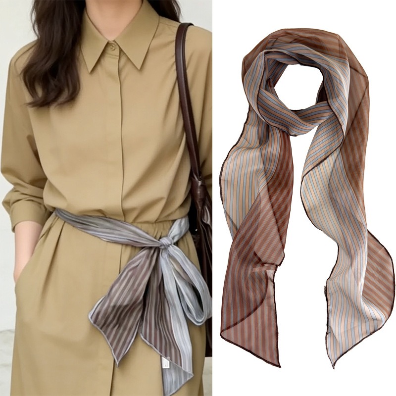 Écharpe longue pour femme, ruban rétro bicolore, bandeaux, cravate, foulard en soie, ceinture décorative, accessoires pour foulard de tête