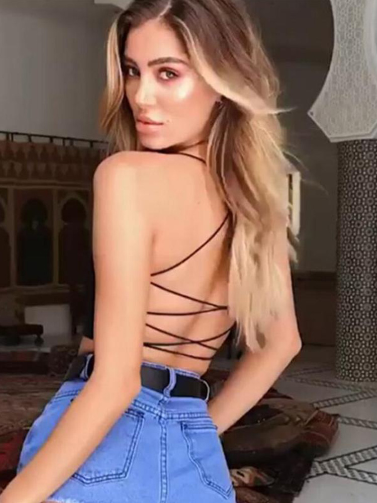 2025 Sexy femmes gilet haut court sans manches réservoirs plage femmes sport débardeurs moulante fête dos nu bretelles Spaghetti Clubwear