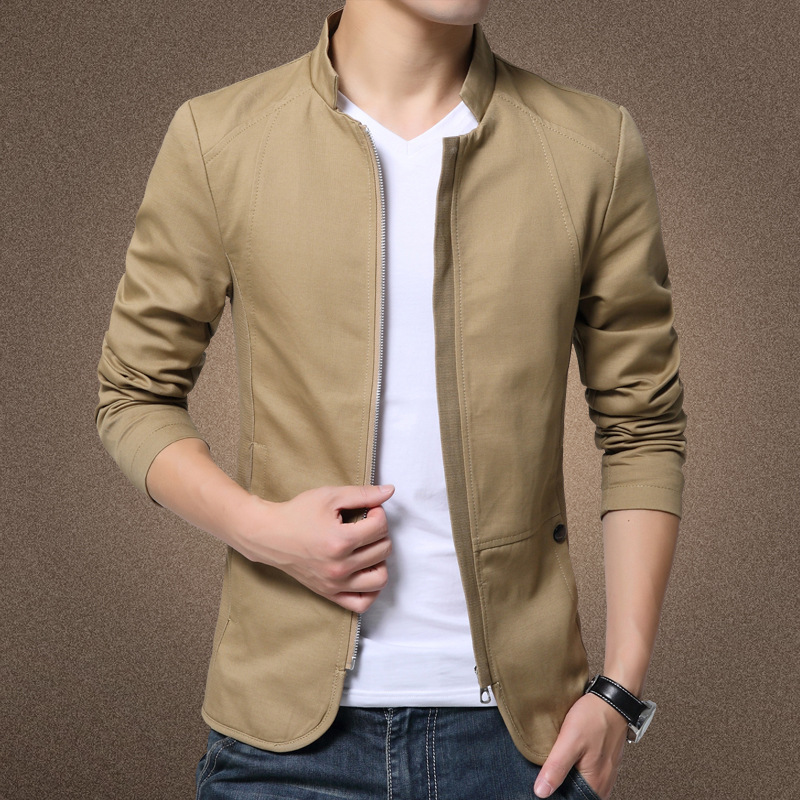 Veste délavée à col montant pour hommes, vêtements de printemps, coton amincissant, nouveau