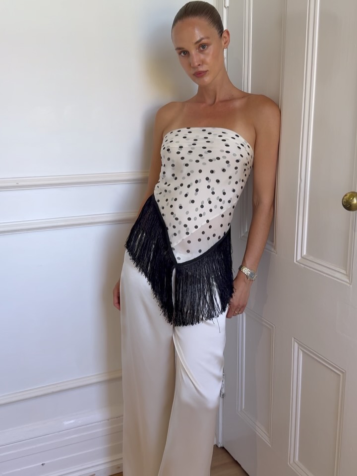 Haut court noir à imprimé pois et franges, sans bretelles, à lacets, pour femme, nouvelle collection été 2026, chic, pour soirée et vacances, style cape