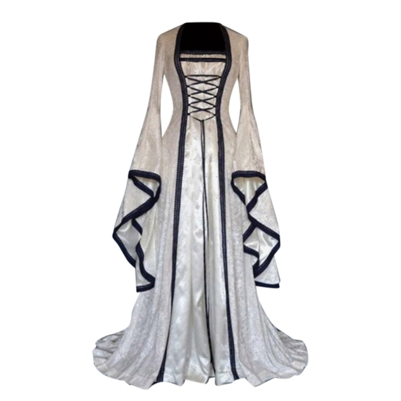 Robe médiévale pour femmes, robe longue à manches trompette, costume de cosplay, robe de sorcière, princesse, tenue d'Halloween