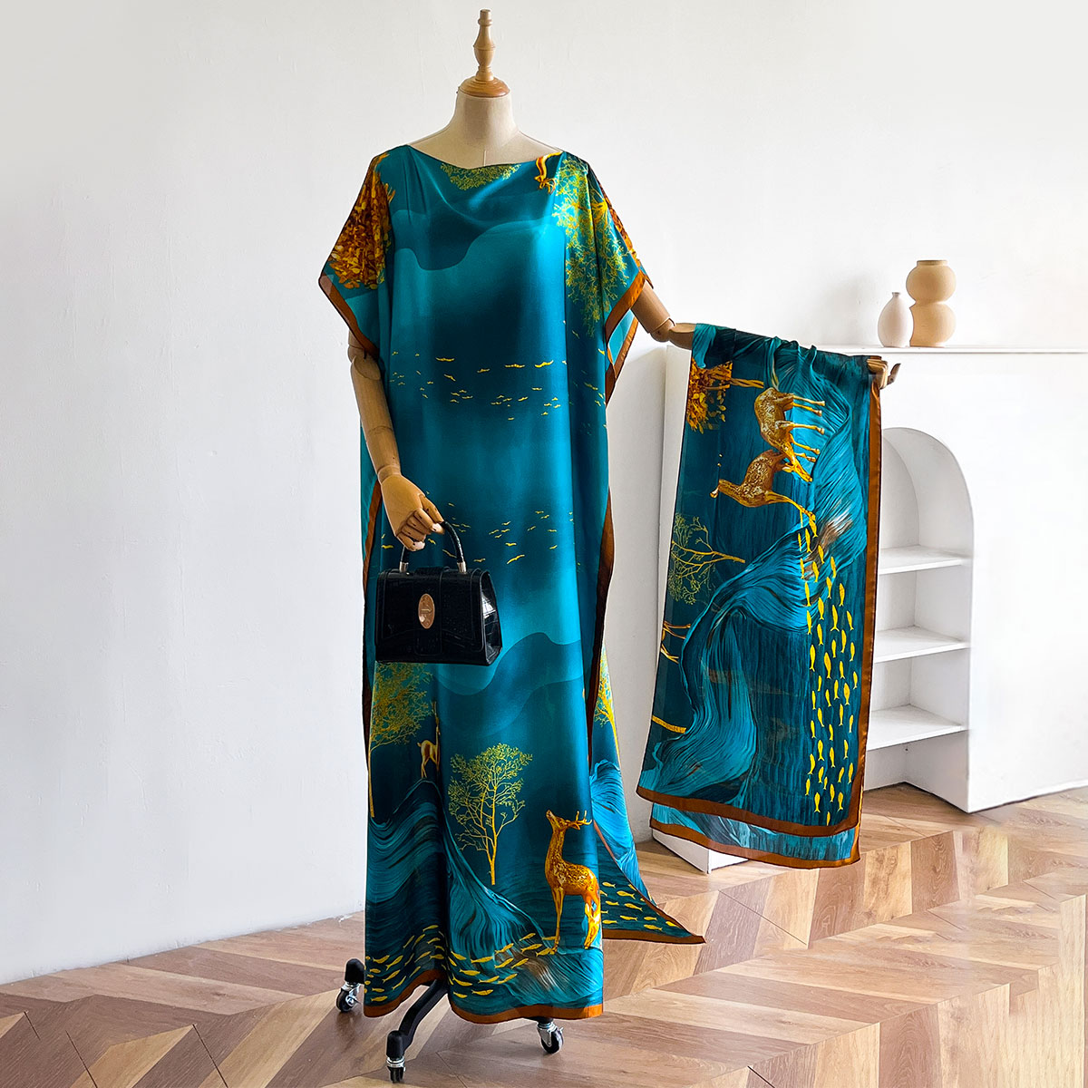 Châle long pour femme, style Dubaï, design MUMU, en soie douce, accessoire de robe de plage estivale, coupe ample, Abaya africaine MOOMOO