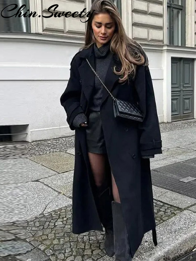 Manteau en laine décontracté pour femmes, mode col rabattu à double boutonnage, manches longues, manteaux féminins, automne hiver 2021, Chic, vêtements d'extérieur pour dames
