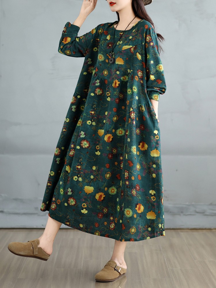 Robes en coton à imprimé floral vintage pour femmes, robe décontractée ample à manches longues, vêtements élégants pour femme, Vestidos, printemps automne 2026