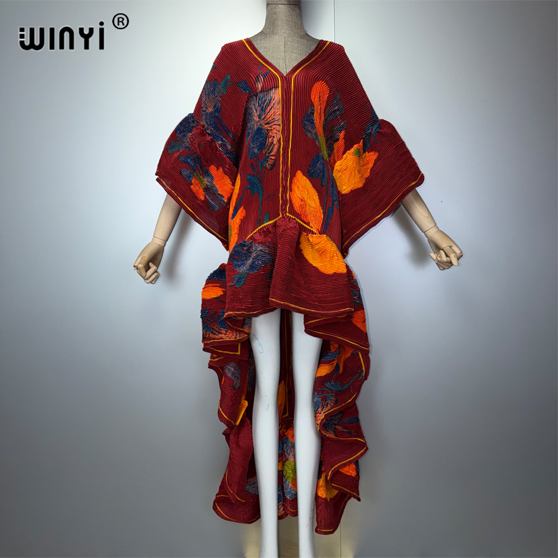 Robe Kaftan Maxi Bohème WINYI Style Moyen-Orient Élégante Plissée Cache-maillot de Plage Élastique Luxe Soirée Fête Dubaï Abaya