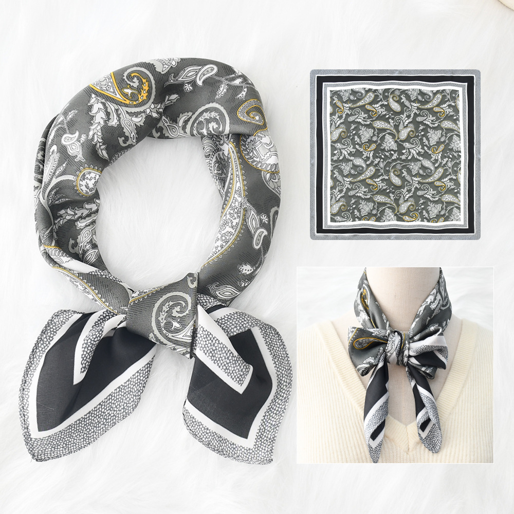 Petite écharpe carrée de luxe imprimée Paisley, fausse soie, foulard de cou fin, Style Mature, protection solaire pour femmes, 70x70cm