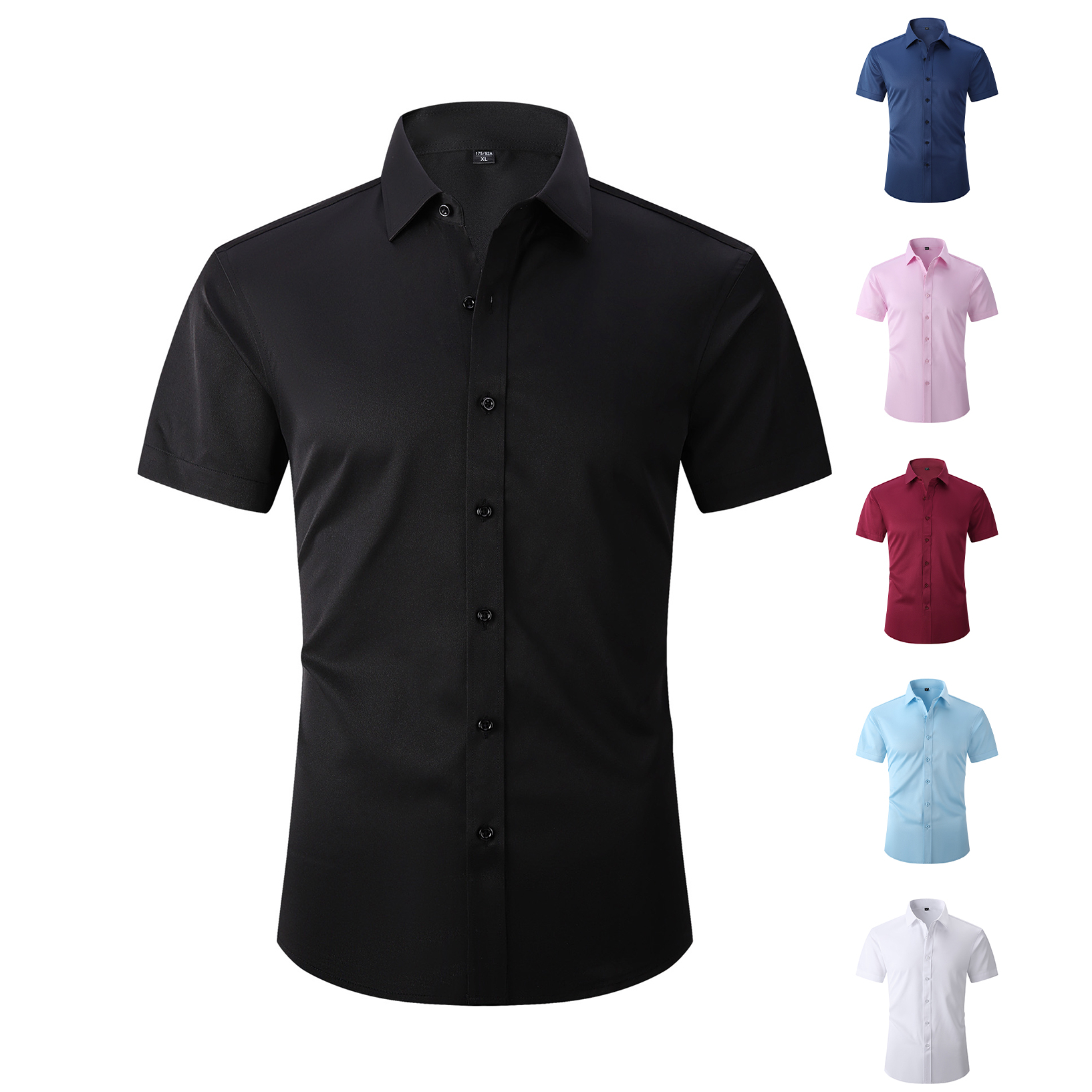 Chemise d'été décontractée pour homme en coton à manches courtes, boutonnée, respirante, couleur unie rose, coupe classique, haut de gamme pour affaires