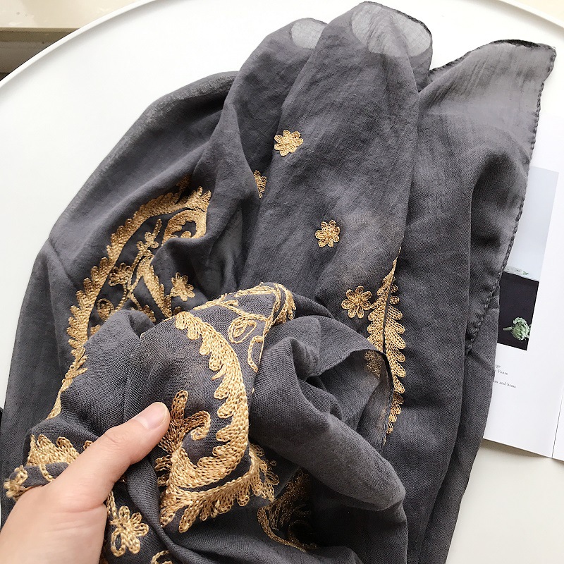 Automne hiver mode brodé cajou Floral Viscose châle écharpe de femmes indiennes chaud Pashmina Hijab et enveloppes musulman Sjaal