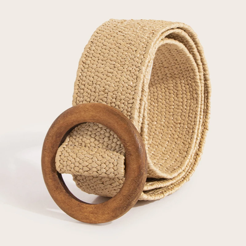Ceinture élastique en paille tissée pour femmes, élégante, style bohème, plage, motif géométrique, réglable, accessoire fait à la main, été